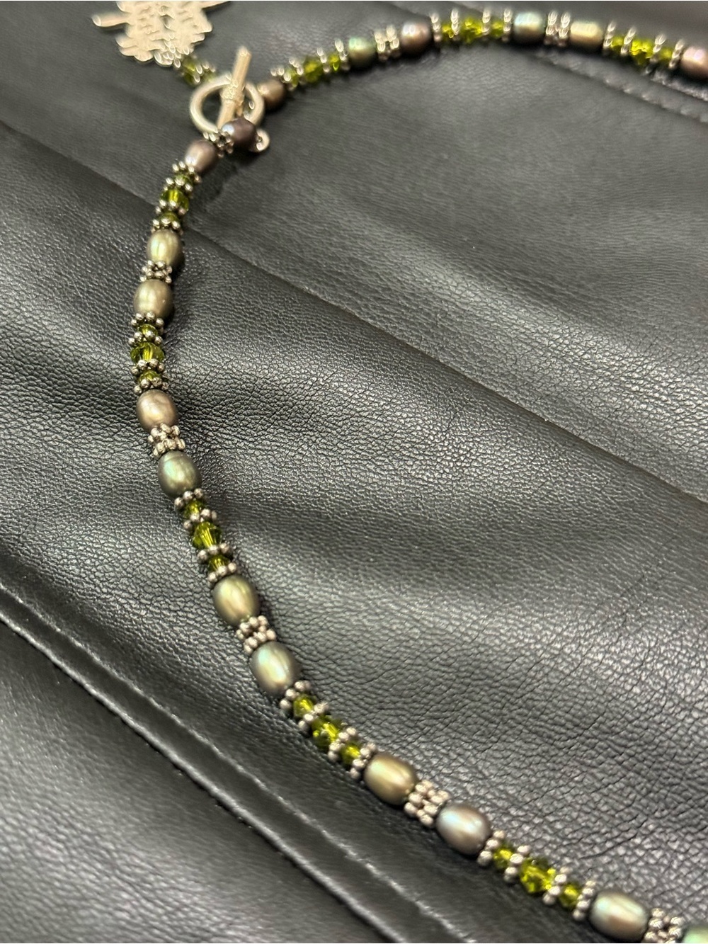 Peacock Freshwater Pearl Olive Green Crystal Beaded Necklace 19” Artisan - Picture 4 of 15